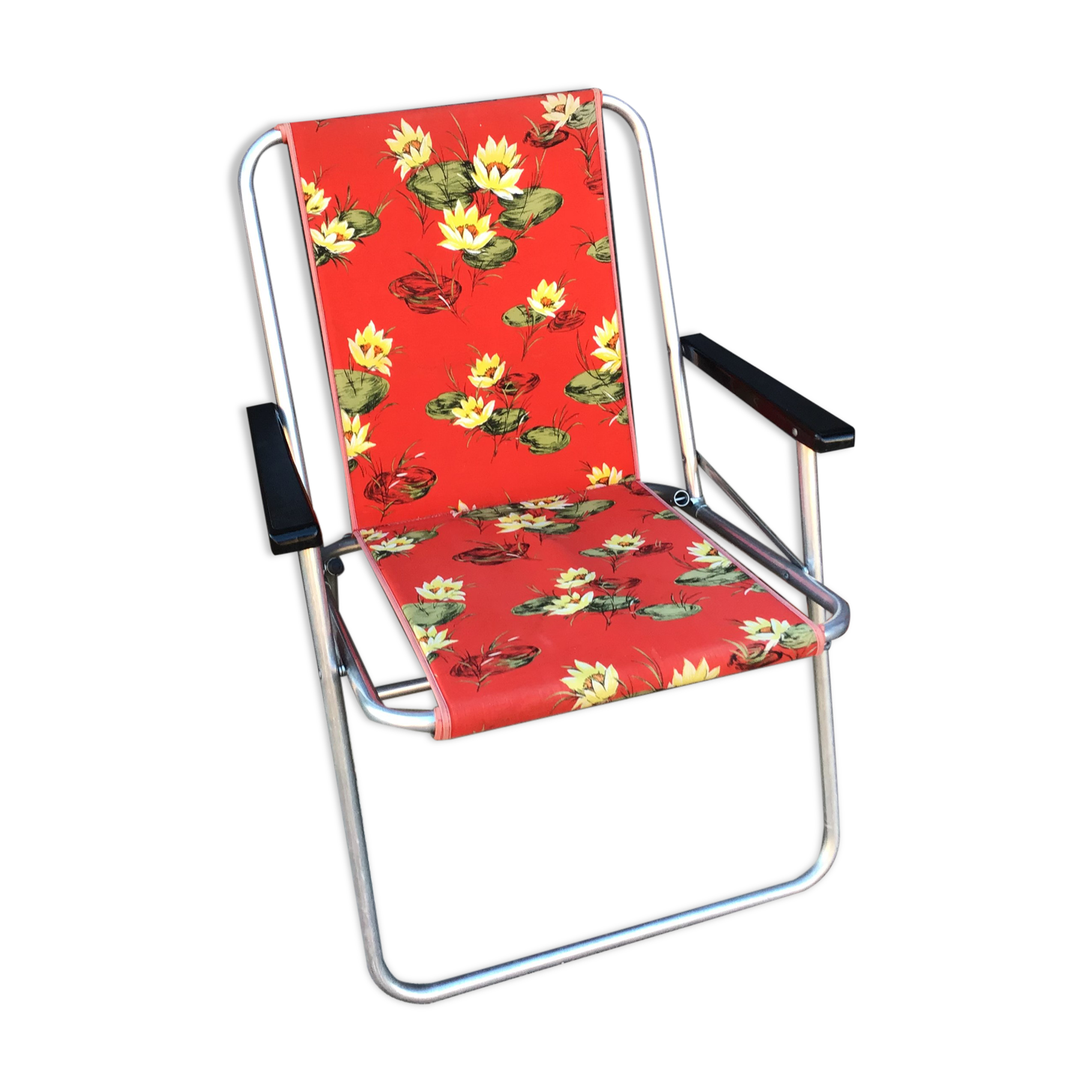 Fauteuil de camping vintage toile fleuri