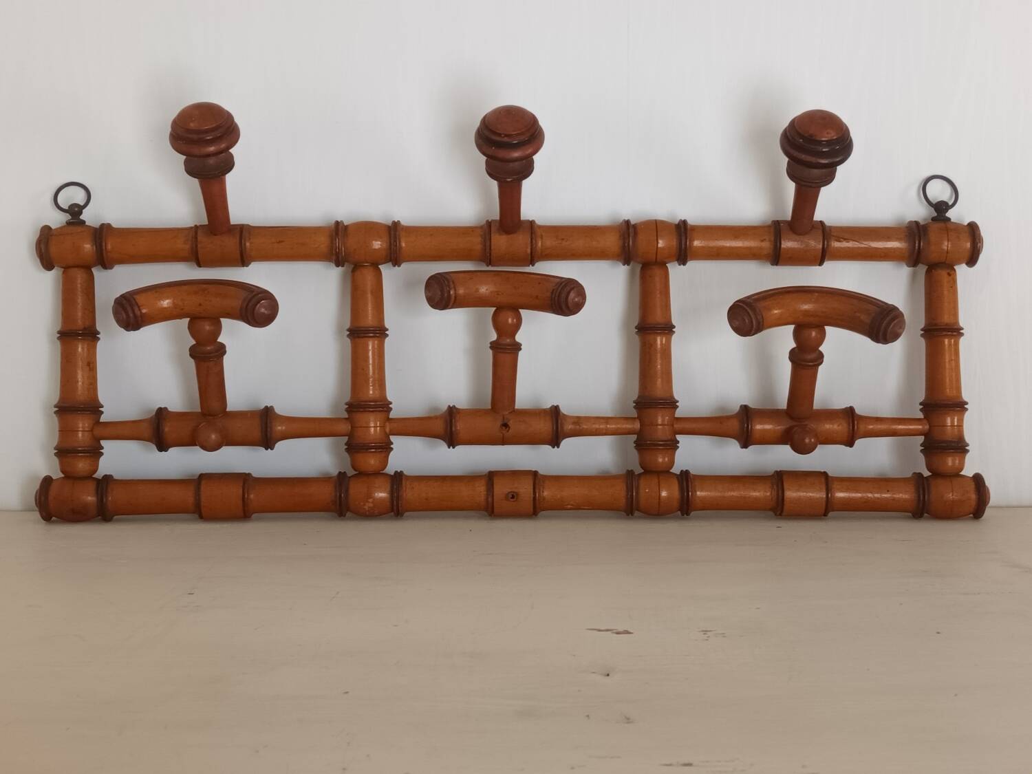 1920s bamboo wall mounted hat coat rack
