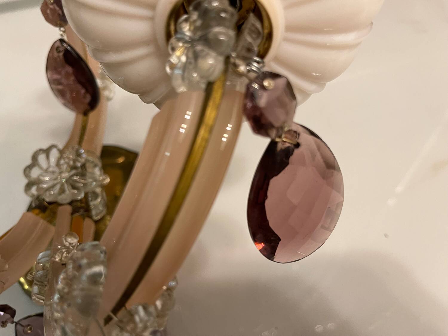 Pink Opaline Glass Sconces Set of 2