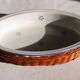 Set of 4 white porcelain dishes with blue decorations and wicker stands