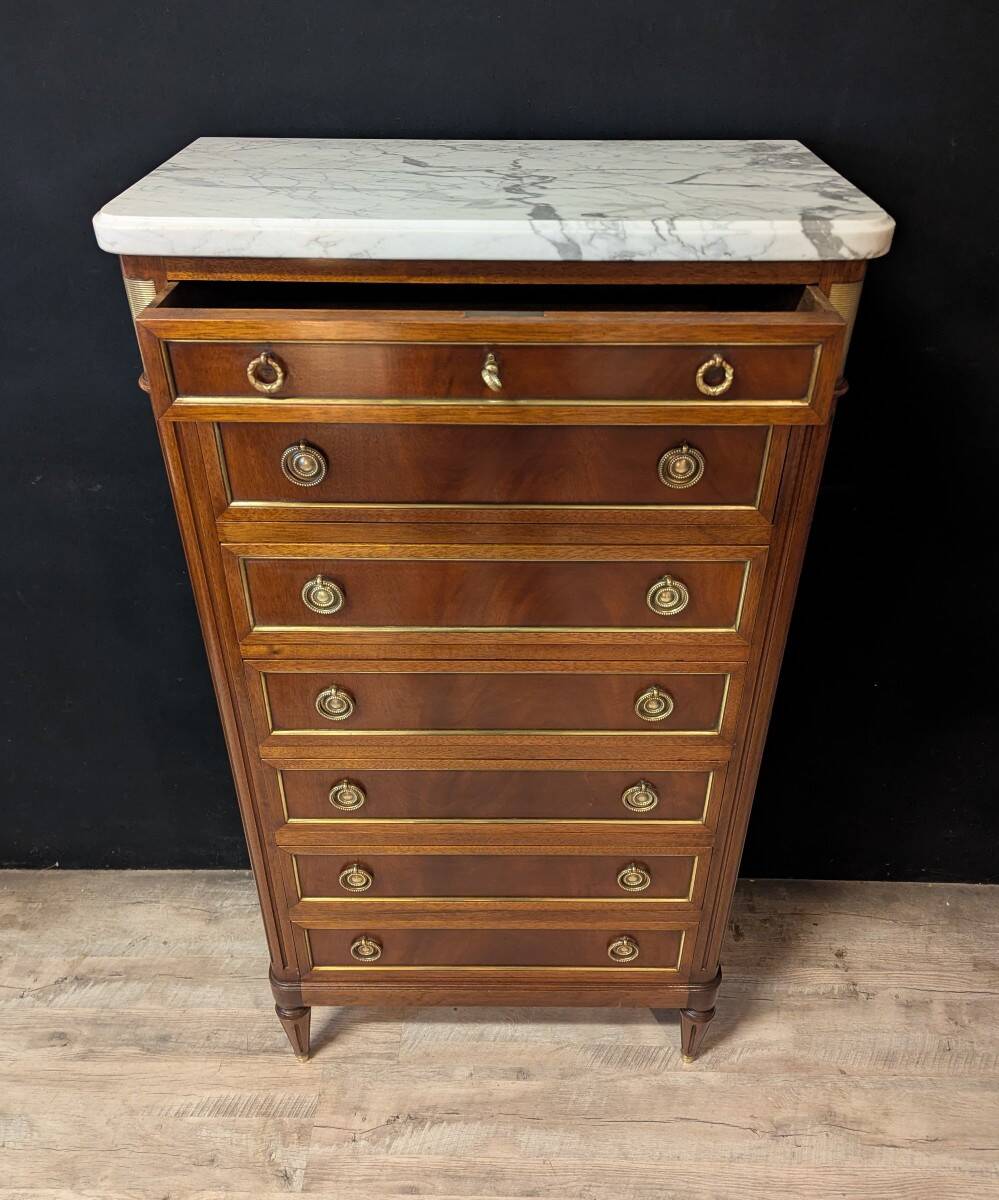 Louis XVI chest of drawers in mahogany with marble