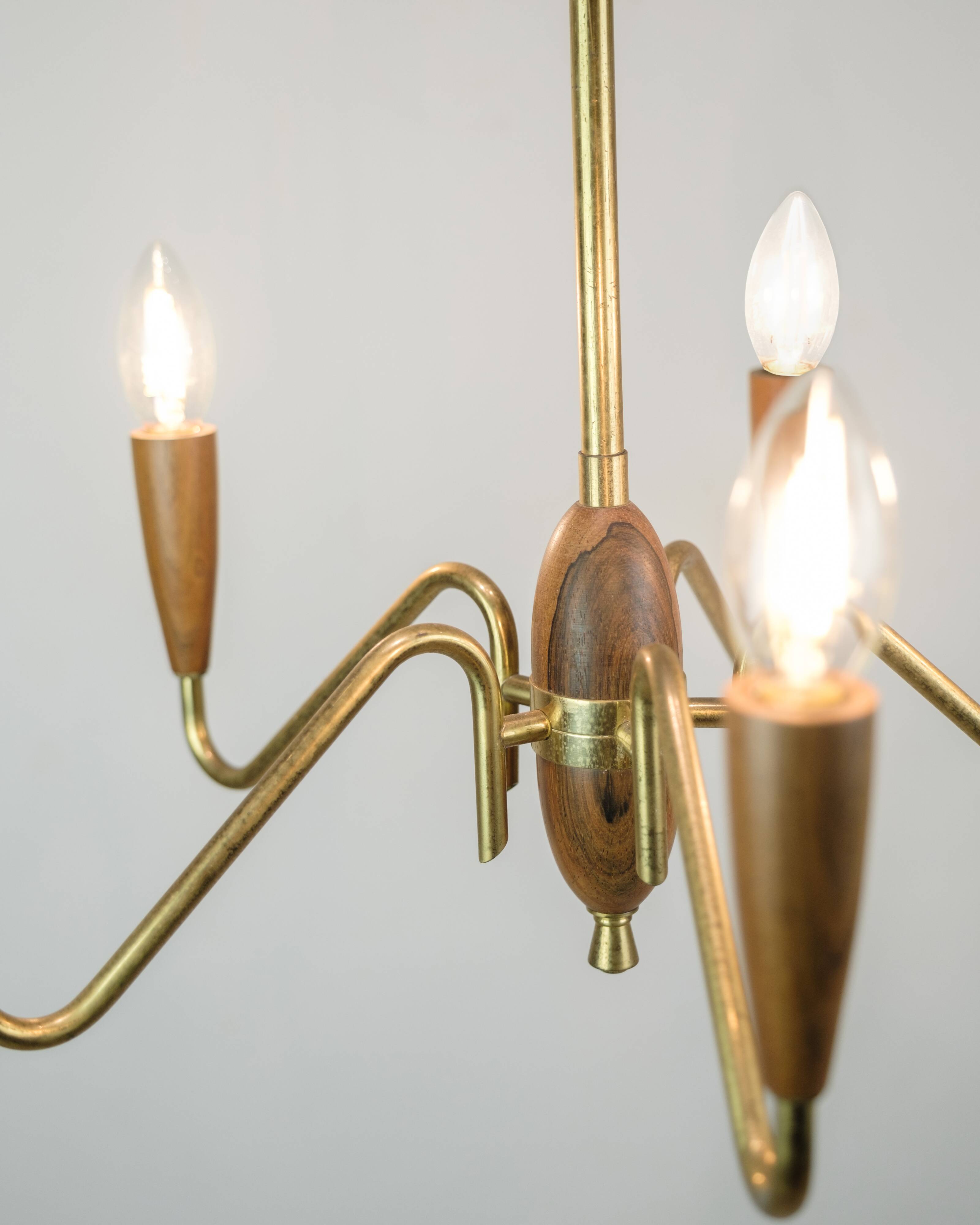 Chandelier made In Teak & Brass From 1960s