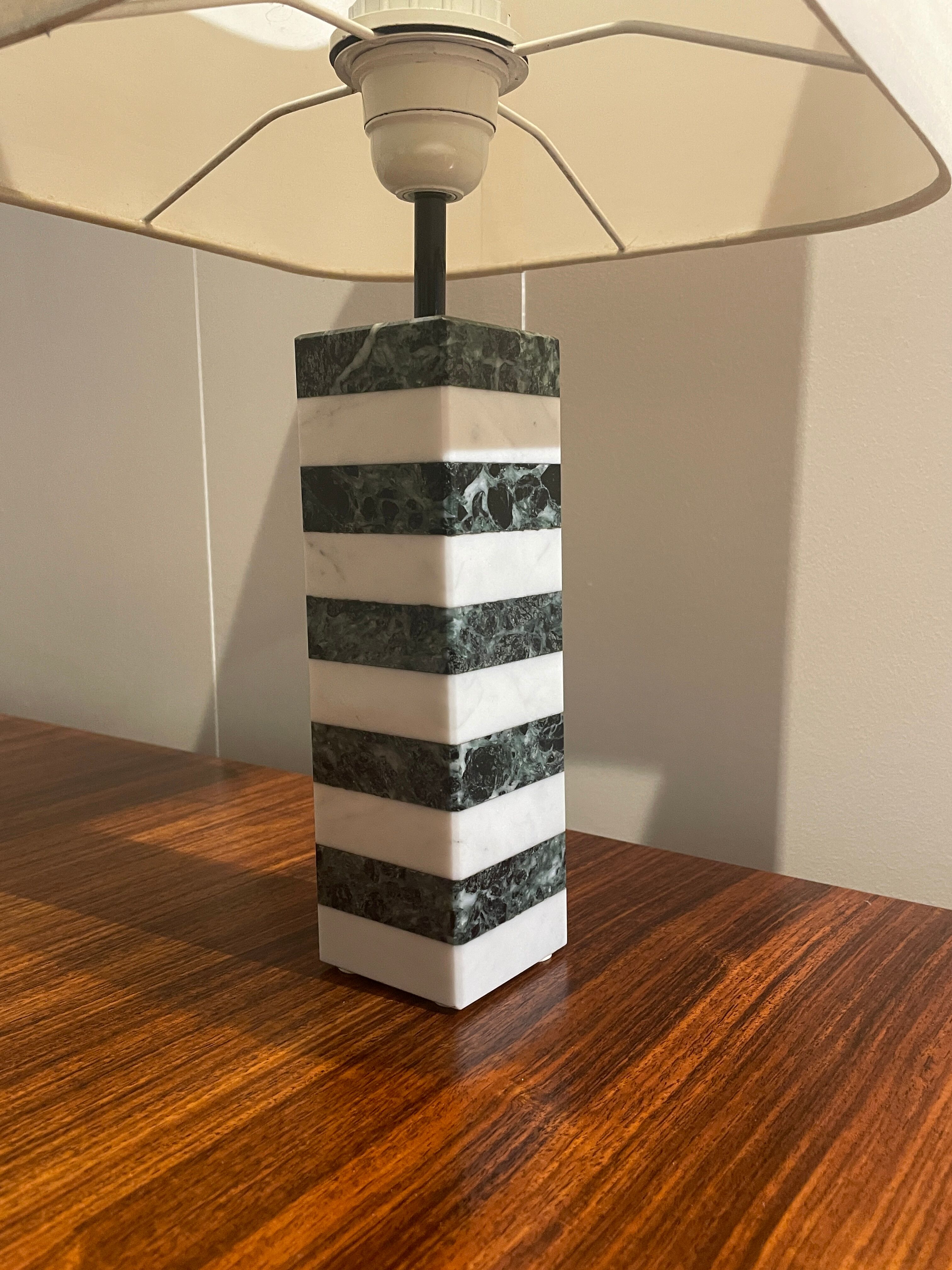 Pair of white and green marble lamps, 1970's