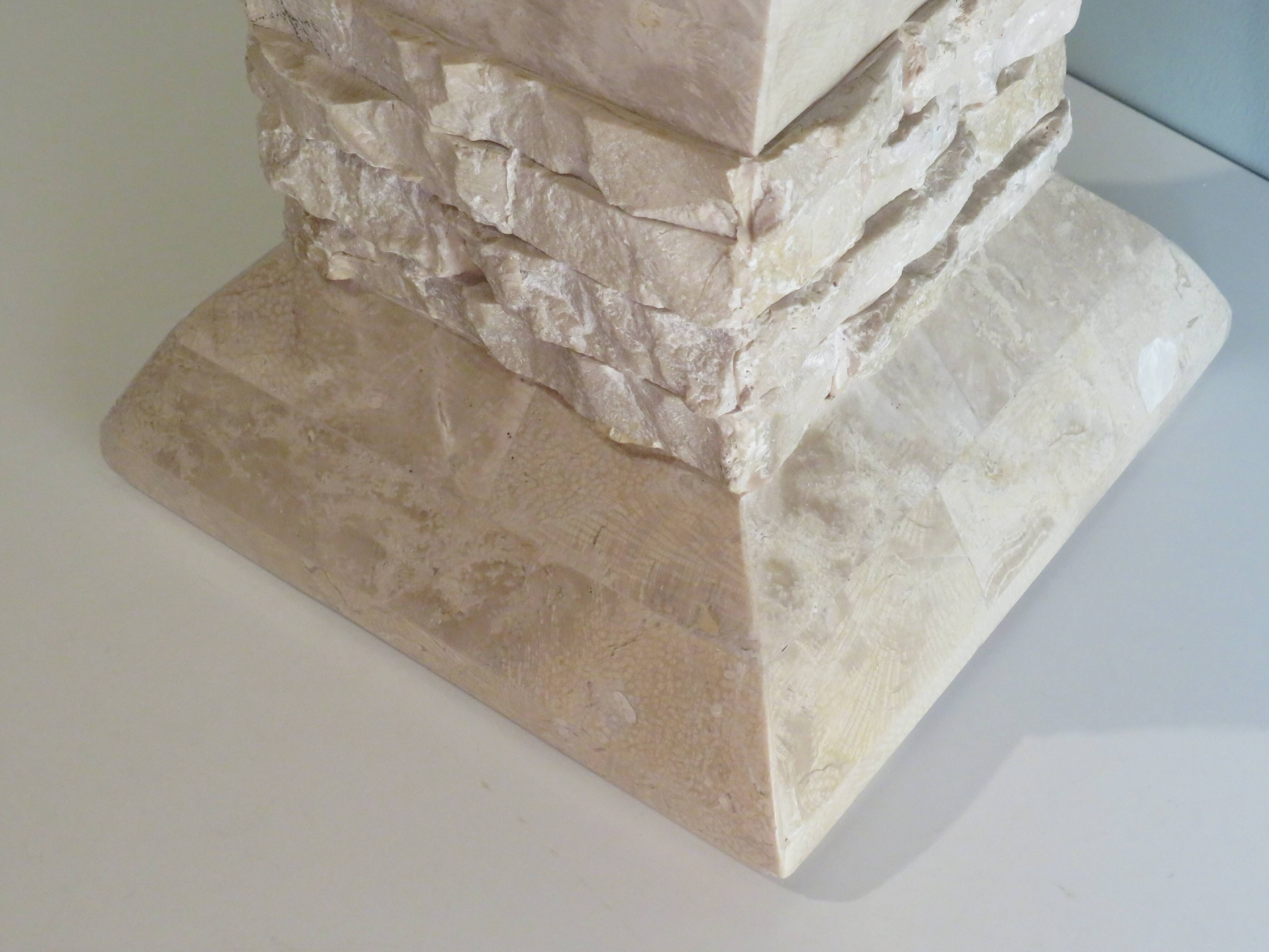 Column, Hollywood Regency style travertine pedestal, 1970s