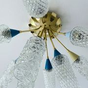plafonnier lampe vintage, annees 50, verre laiton, bleu beige or