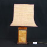 Vintage french rattan, bamboo cane & brass table lamp, 1950s