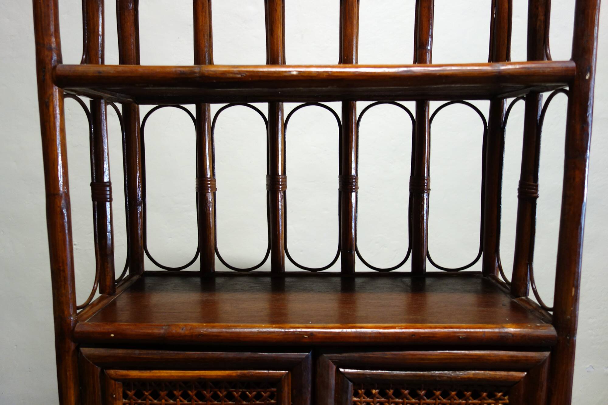 Bamboo rattan bookcase shelf from the 50s
