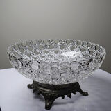 Pressed glass coupe with diamond points, antique from 1920-1950 on a pewter base.
