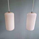 Pair of ribbed white opaline pendants, Philips, 1960s