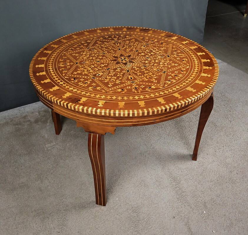 Large Moroccan Tea Table in Marquetry – 20th Century