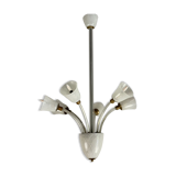 Venetian chandelier in colorless and white murano glass, venini circa 1940