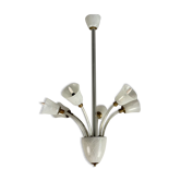 Venetian chandelier in colorless and white murano glass, venini circa 1940