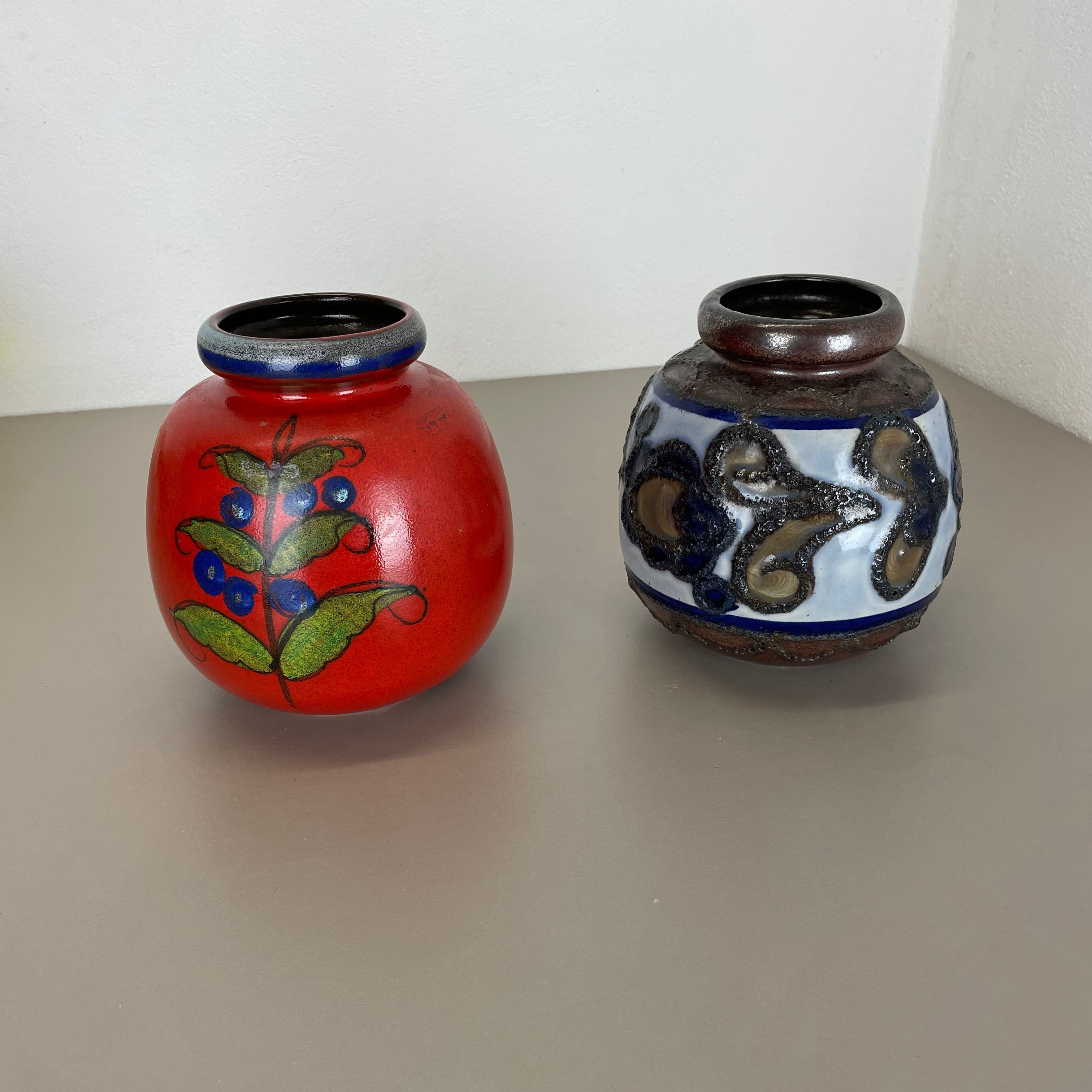 Set of Two Pottery Fat Lava Vases "Multi-Color" by Scheurich, Germany, 1970s