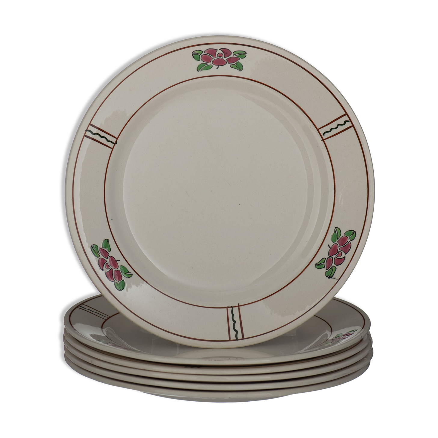 6 flat earthenware plates model water lily charbonnier salins circa 1950