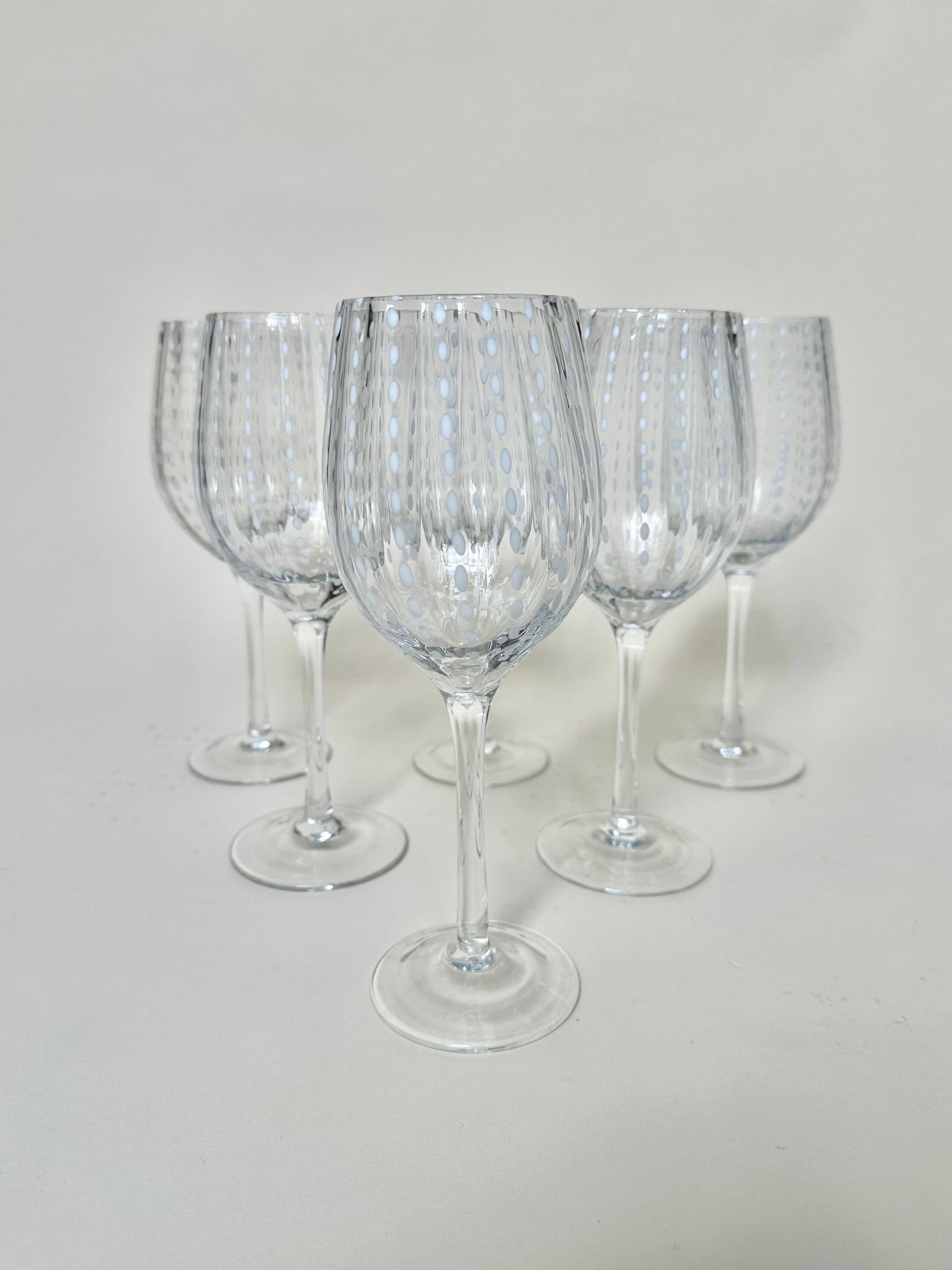 Set of six speckled white wine glasses