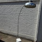 Oversized White Marble & Chrome Arc Floor Lamp — 1970s Italian Aluminum Dome