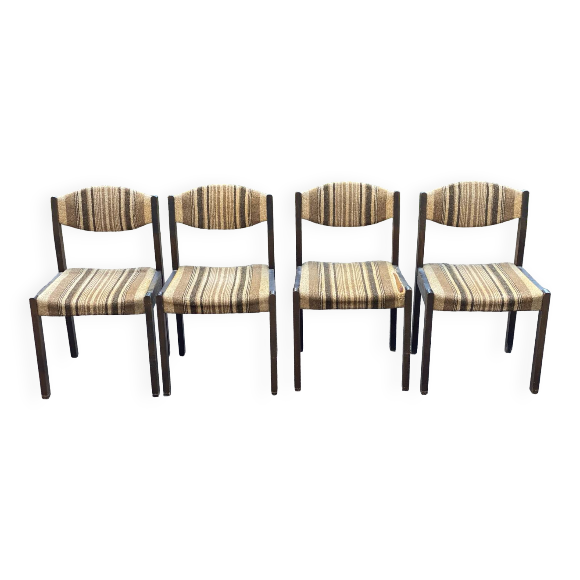 Set of 4 vintage Scandinavian Self chairs in solid wood and wool