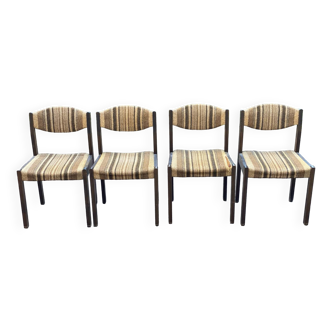 Set of 4 vintage Scandinavian Self chairs in solid wood and wool