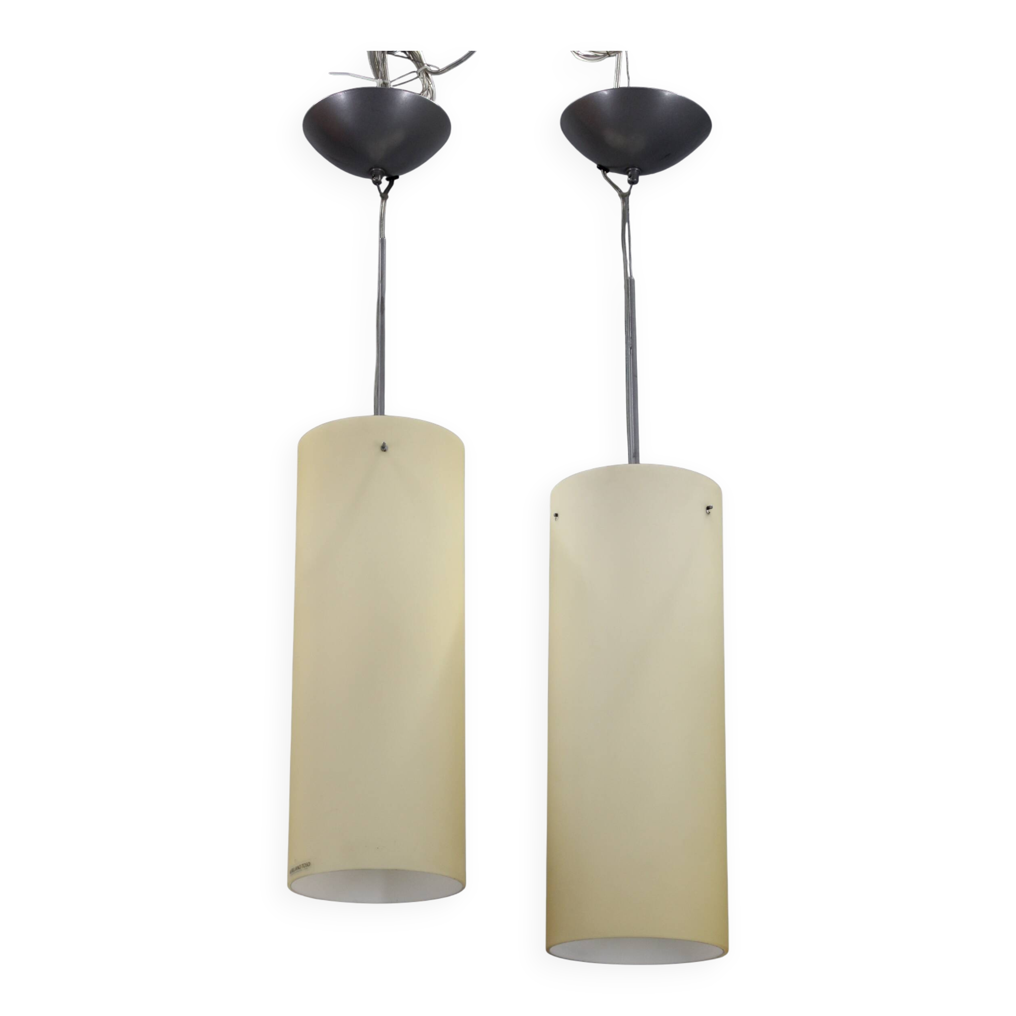 1980s pair of Aureliano Toso glass pendant lights, Italy