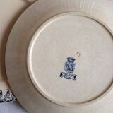 3 old flat plates, Gien, Vezelay blue décor