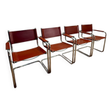 4 fauteuils S34 style Marc Stam en cuir cognac et tubulaire