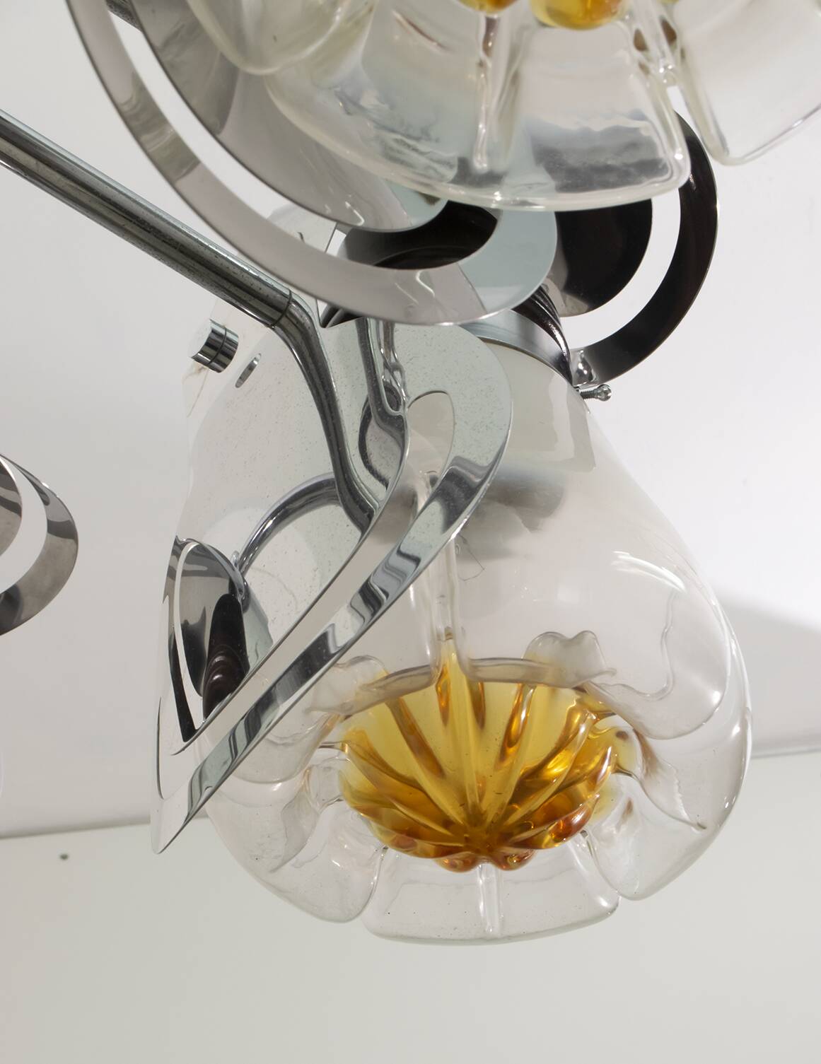 Mazzega Mid-Century Modern Italian Murano Glass and Steel Chandelier, 1970s