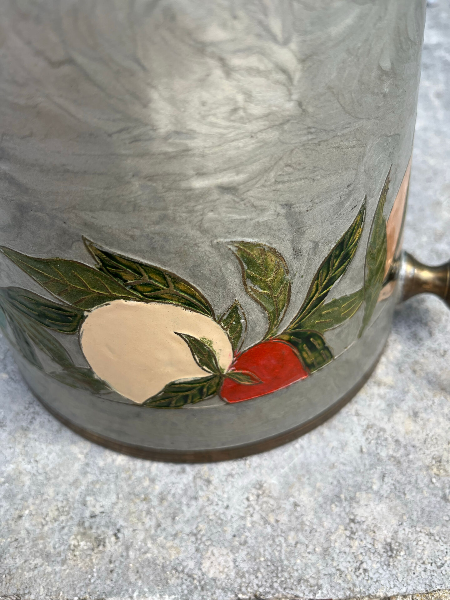 French Cloisonné Champagne Bucket with Fruit Garland & Brass Handles
