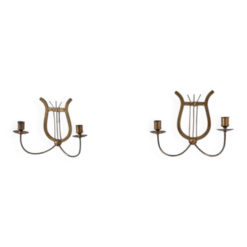 Paire d'appliques bougeoirs vintage en laiton, France, 1940