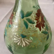 Liqueur carafe in ouraline with floral enamel decoration.