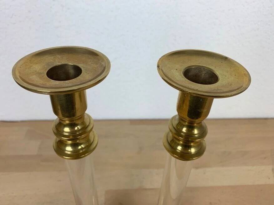 Pair of plexiglass and brass candlesticks by Estrid Ericson, vintage