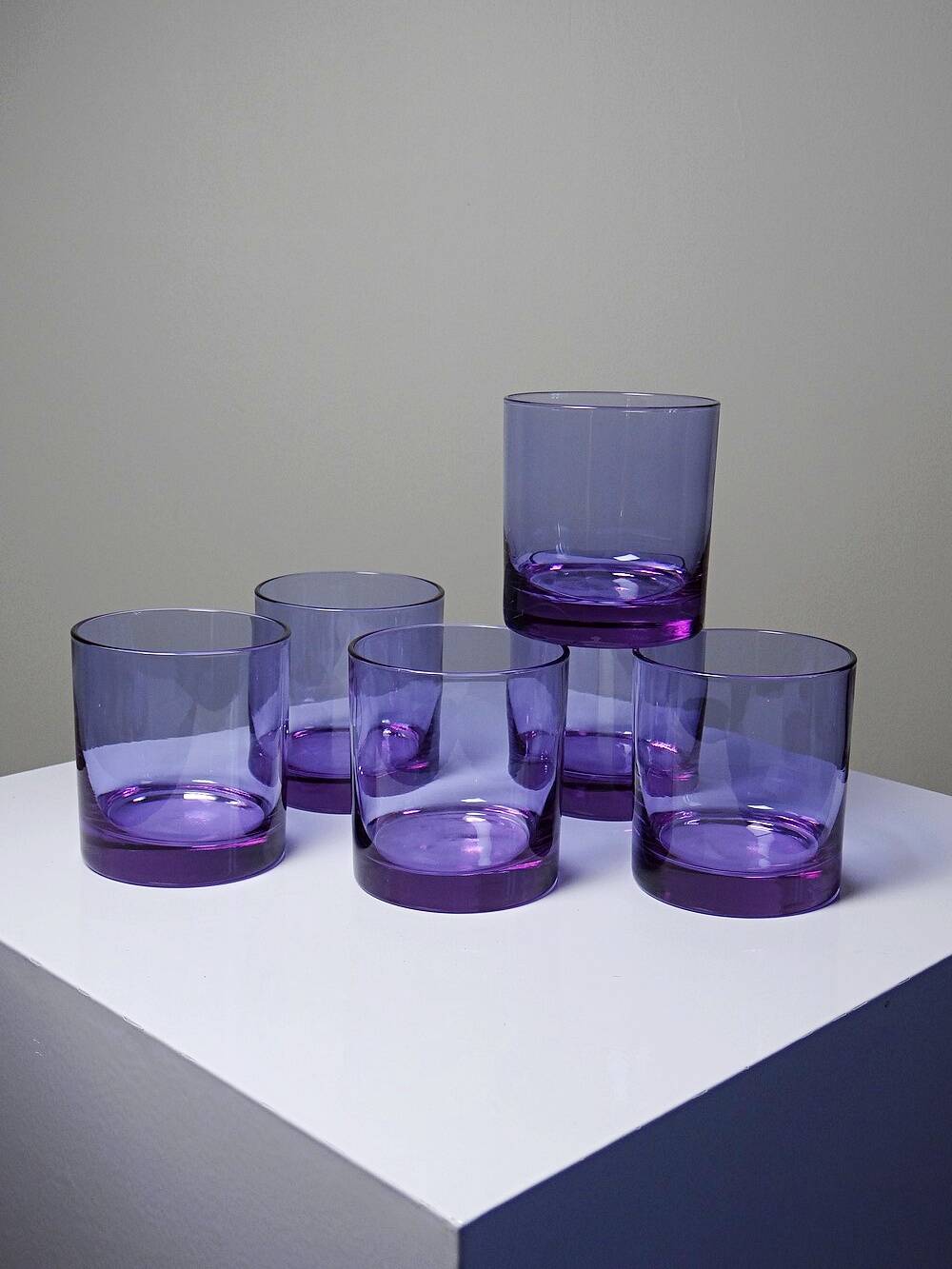 6 amethyst crystal whisky/cocktail glasses, Mid Century design from the 1960s-70s.