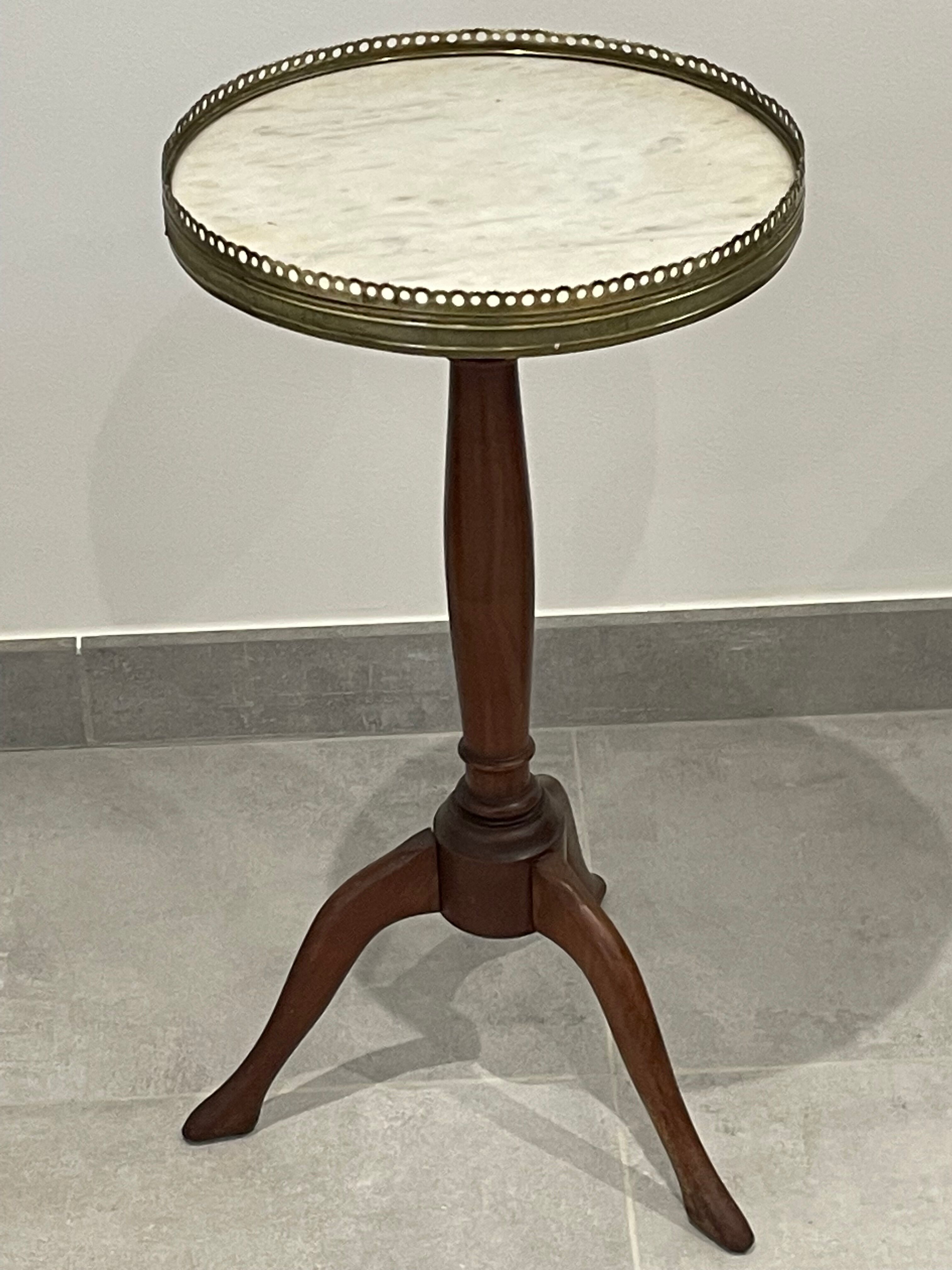 Brass gallery pedestal table, side table legs tripod shoe shape