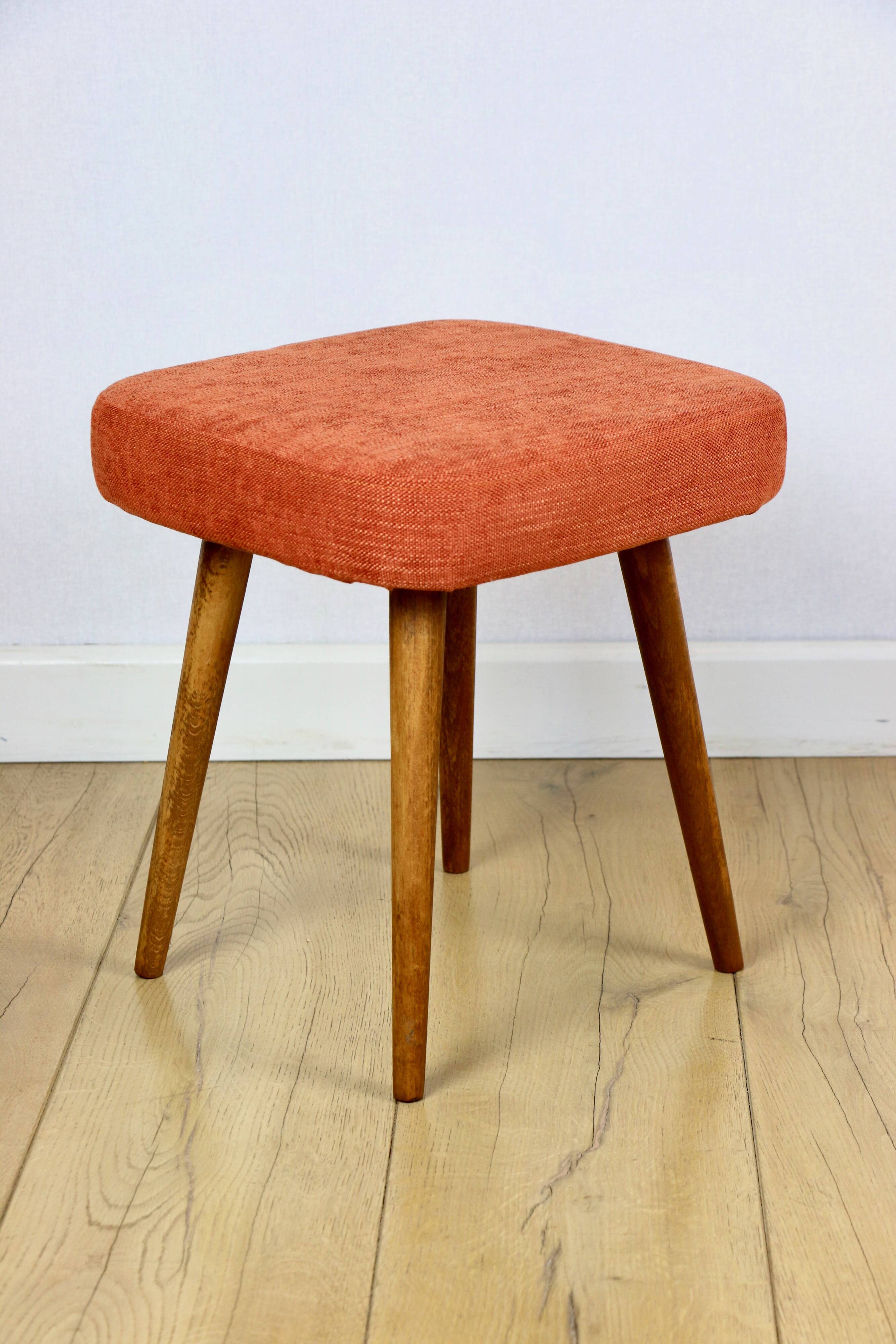 Orange terracotta square vintage stool PRL 1970s