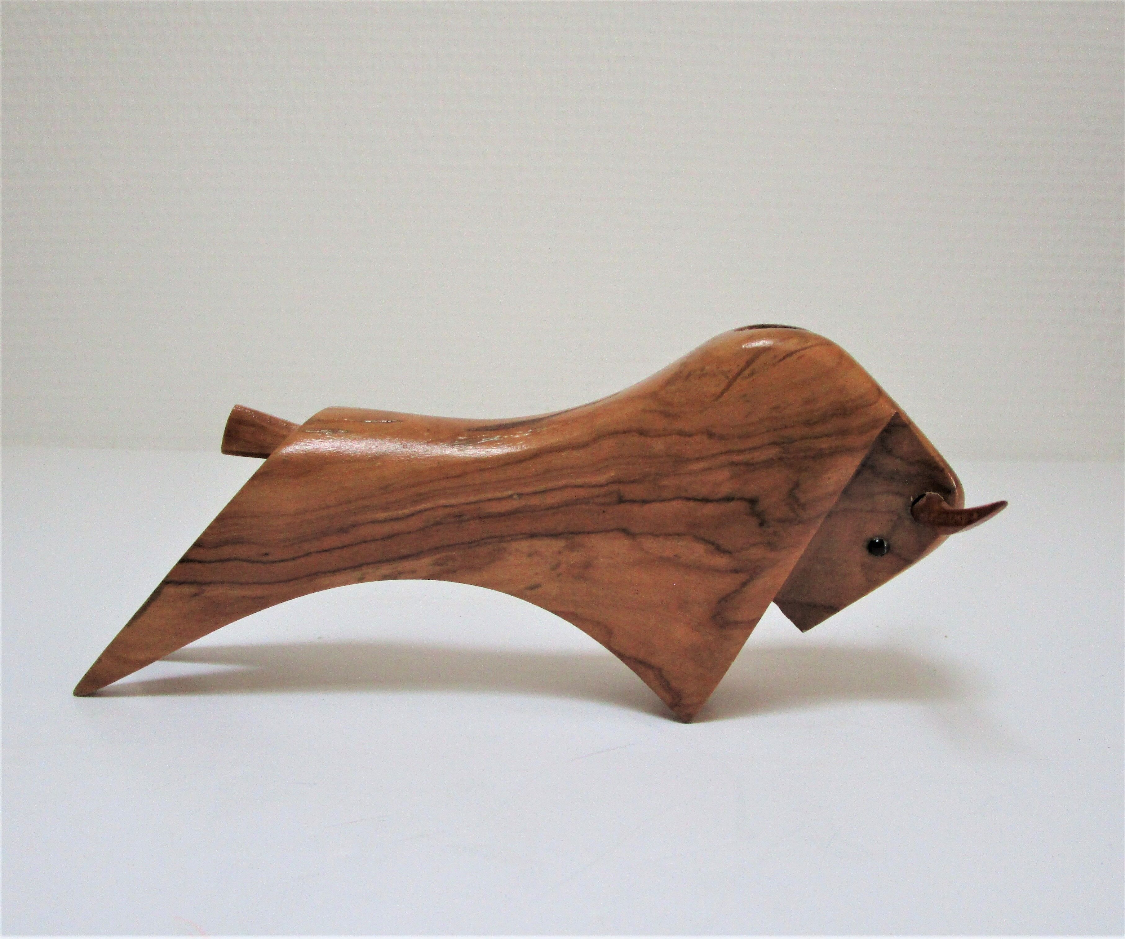 Wooden candlestick bull 70s