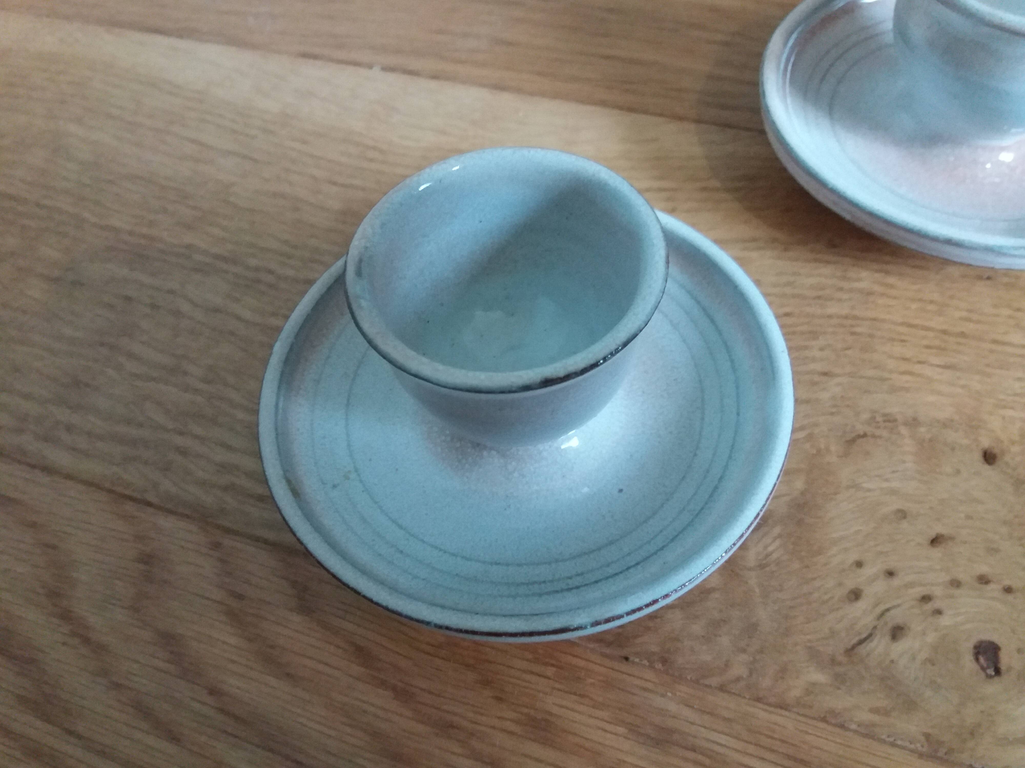 Egg cups signed Atch Chantal and Thierry Robert sandstone from Poncé sur Loir