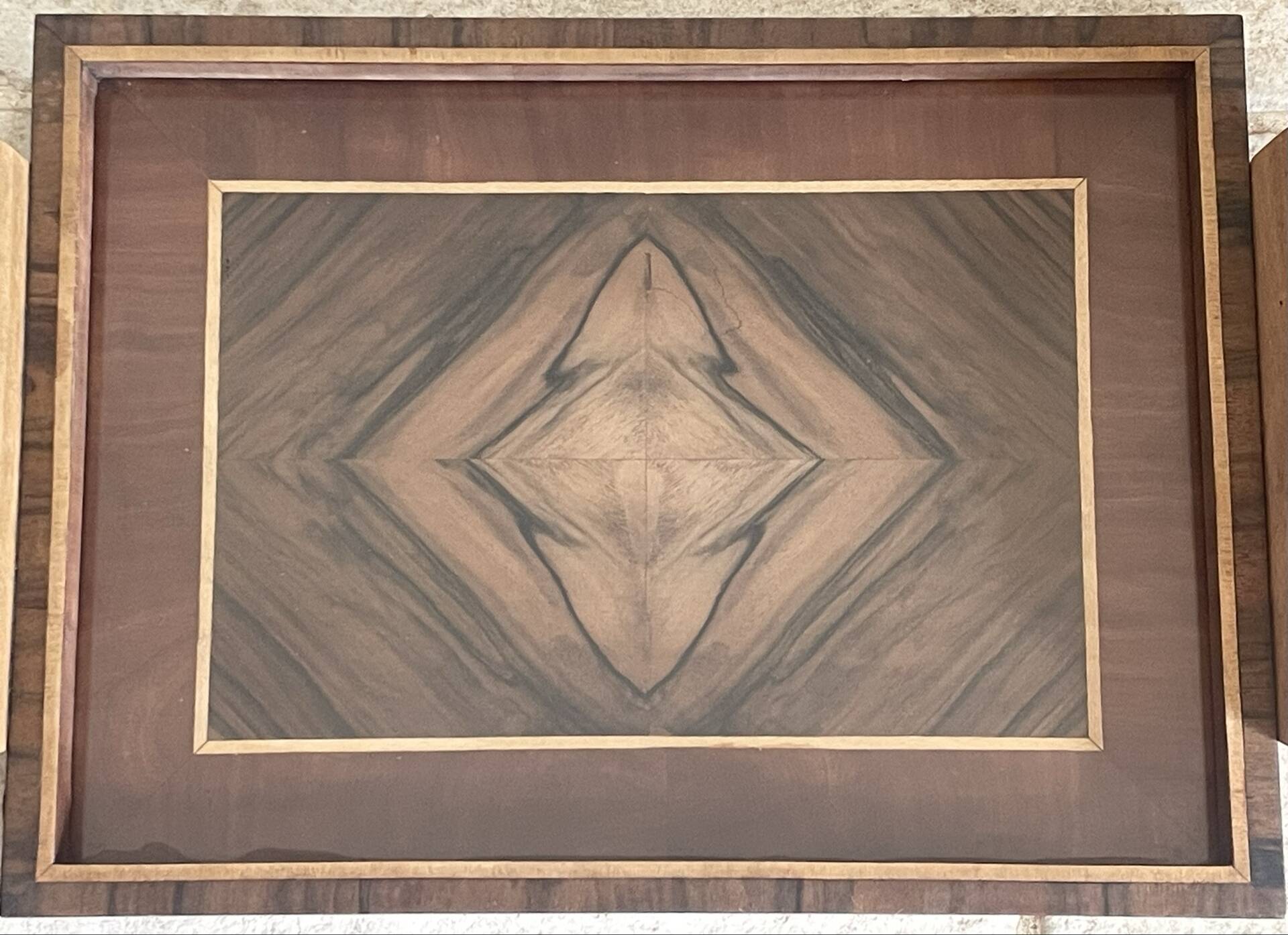 Art Deco service tray in precious wood under glass