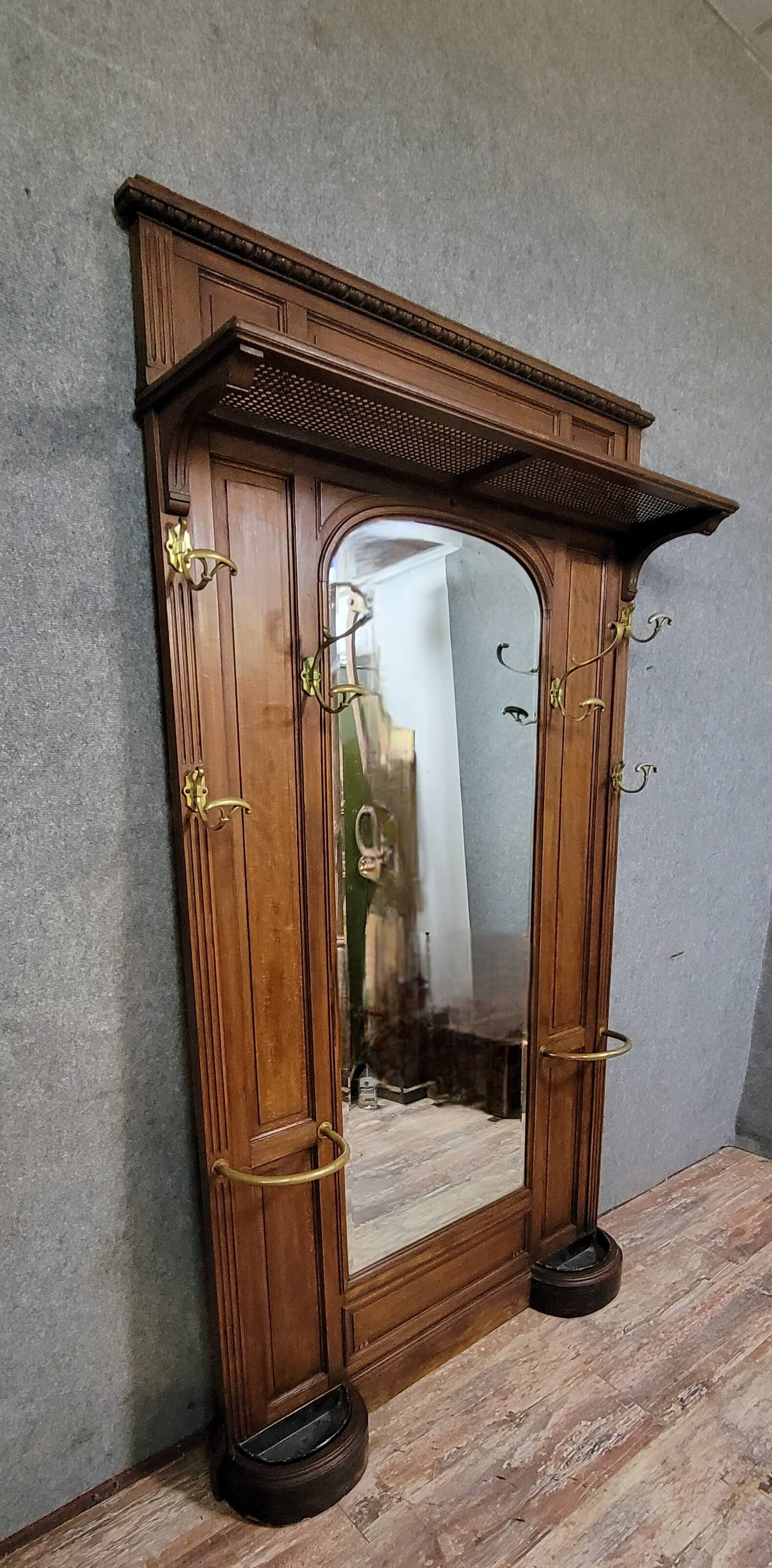 Important antique coat rack in solid walnut