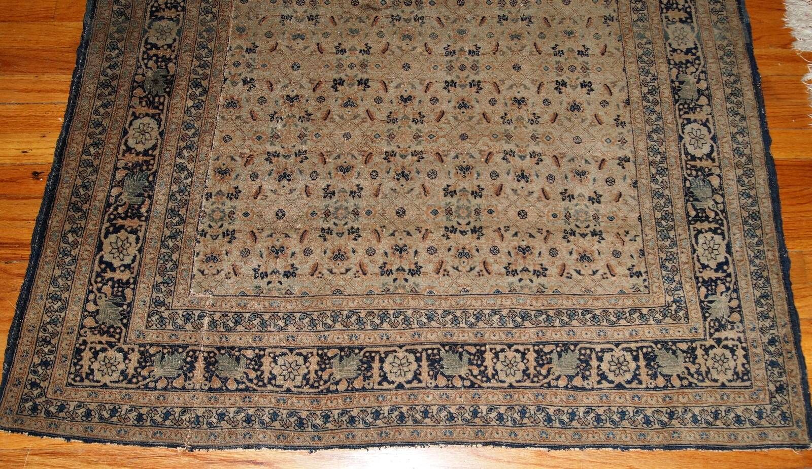 Handmade antique Persian Tabriz Hajalili rug 4.2' x 6.5' (128cm x 198cm) 1880s - 1B693