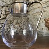 Art Deco carafe in silver metal and blown glass