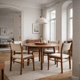 Vintage Mid-Century Modern Danish Teak & Beige Fabric Chairs, Set of 4