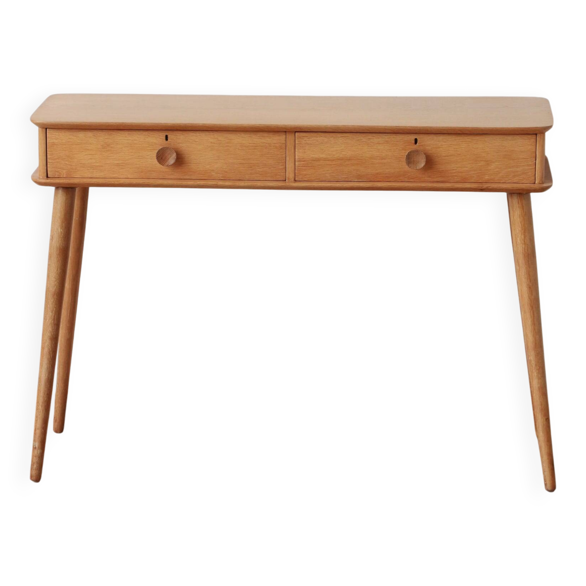 Console Vintage en Chêne Massif – Pieds Fuseaux & 2 Tiroirs