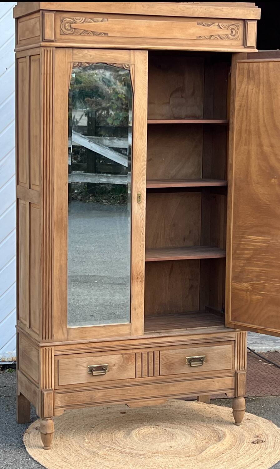 Antique Parisian wardrobe in raw solid oak
