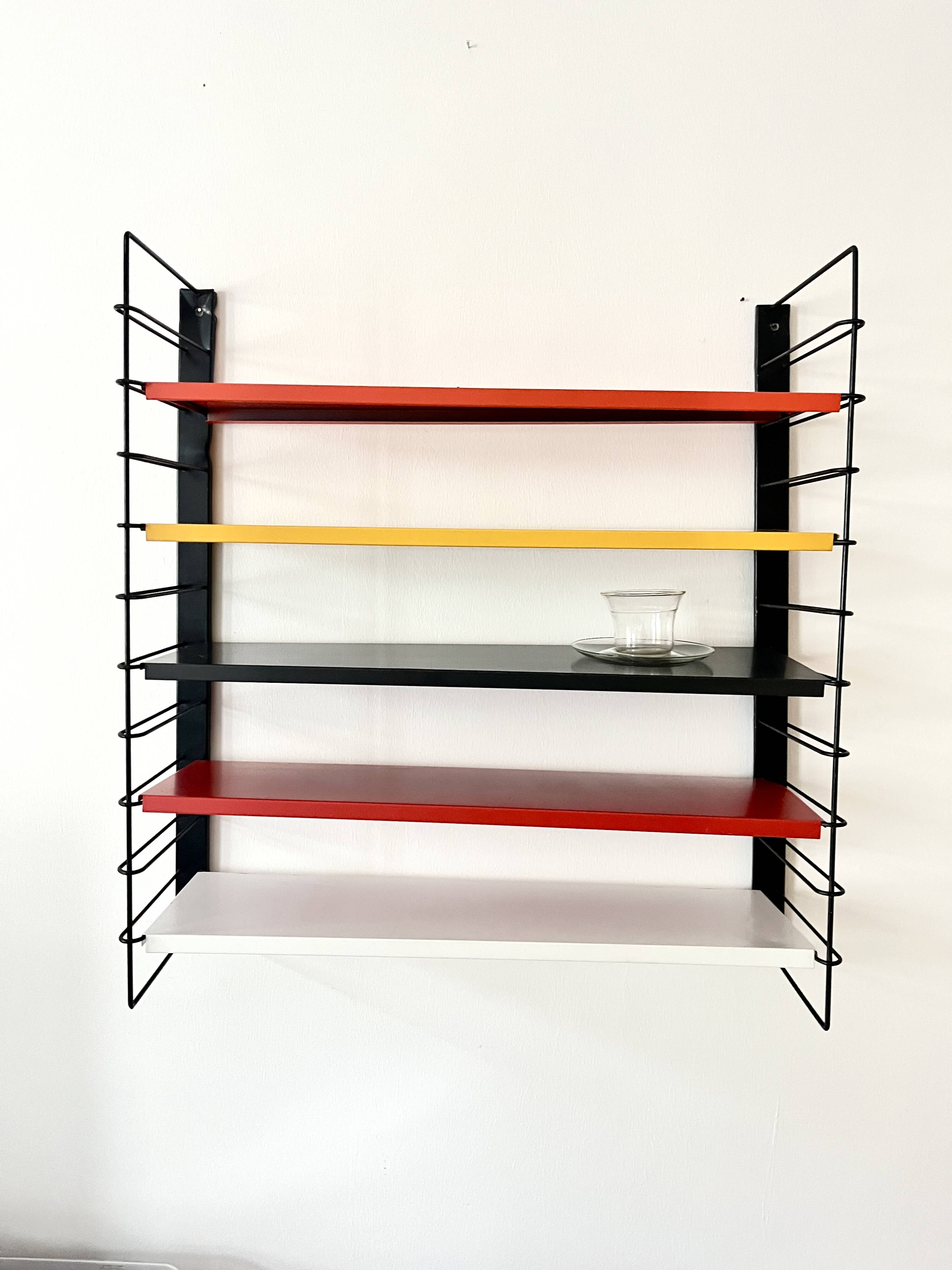 Étagère murale en métal Tomado De Stijl vintage originale (5 étagères), milieu du siècle