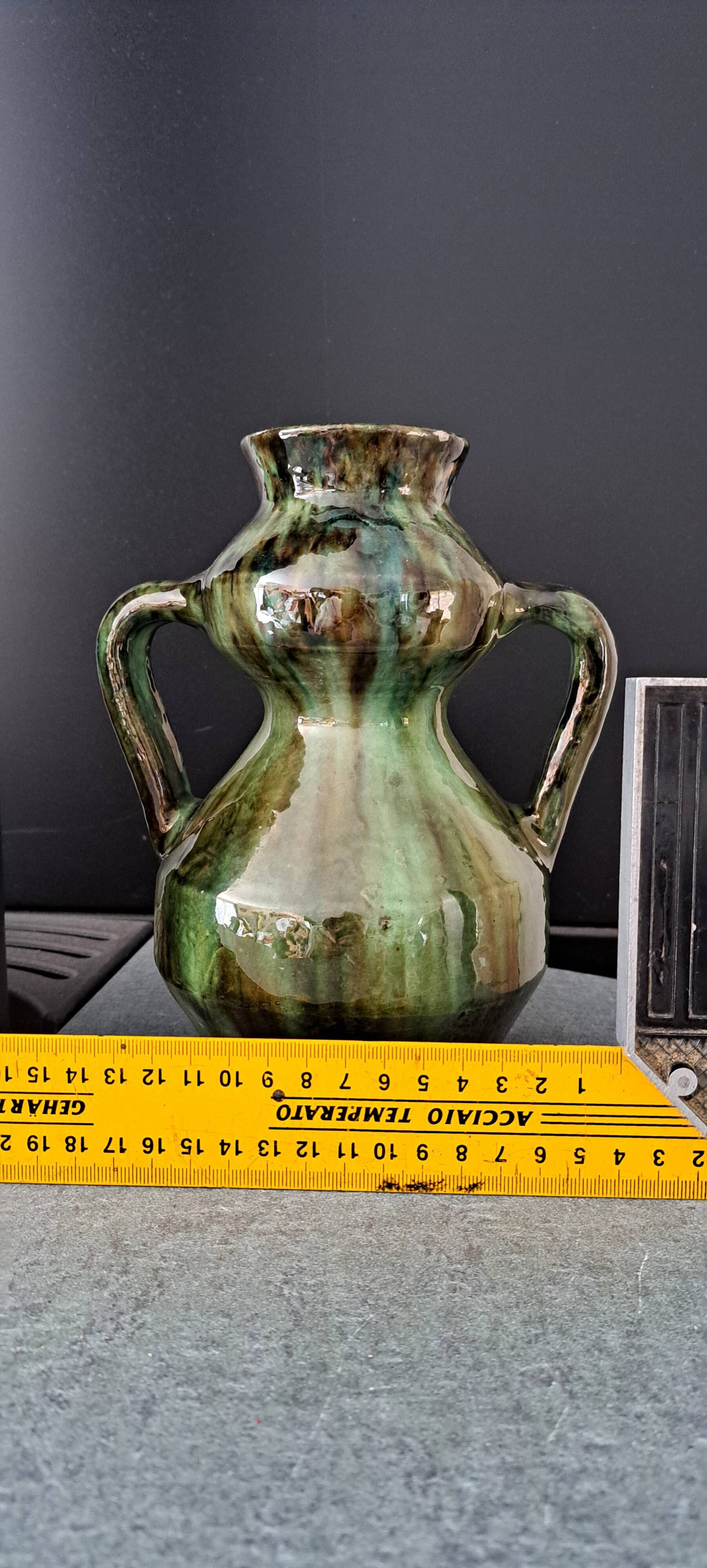 Art Deco Amphora Vase Ceramic Thulin Style (Belgium) Flamed Jasper Decor