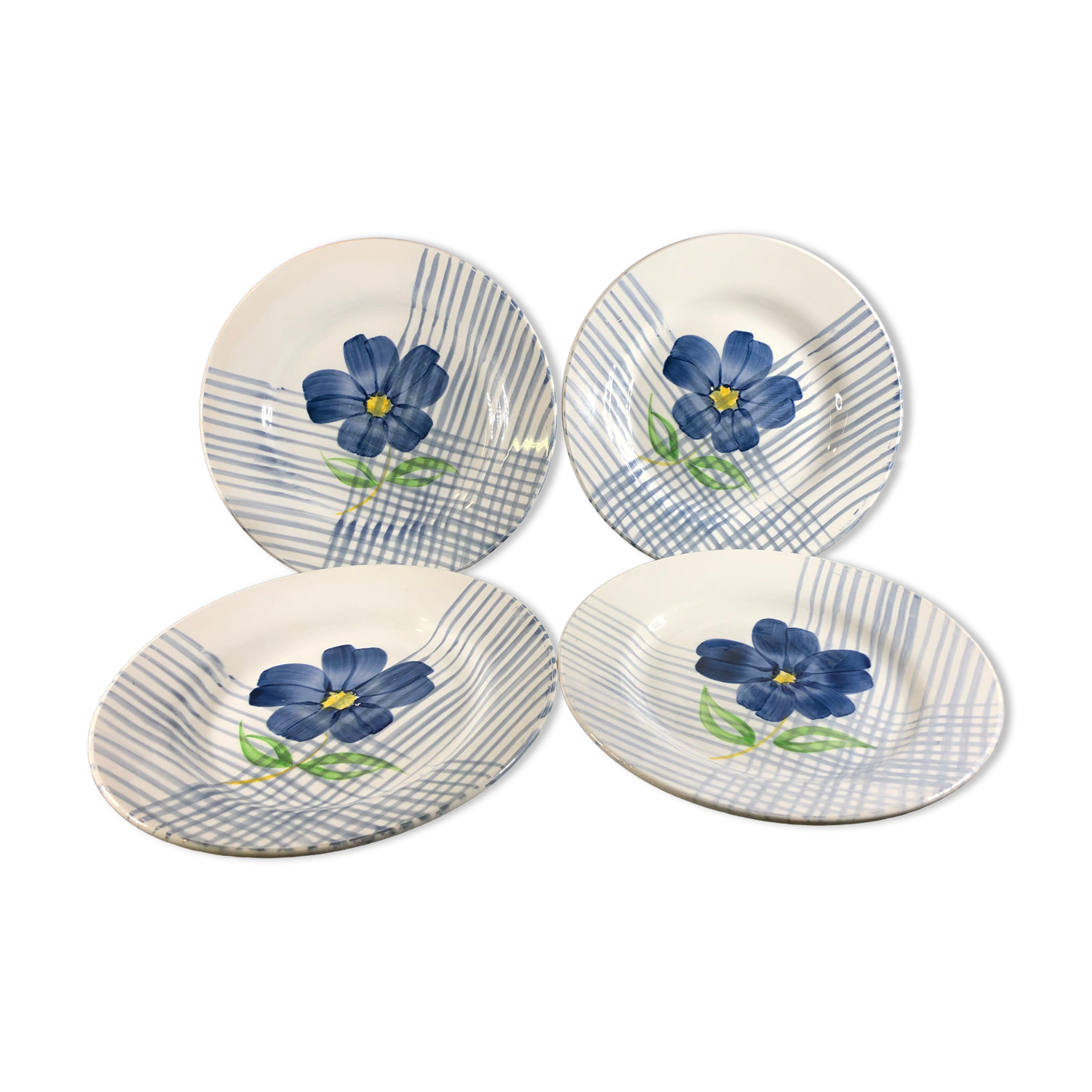 4 plates flat vintage blue flower Digoin Sarreguemines model Valentin