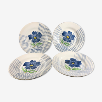 4 assiettes plates vintage fleur bleue Digoin Sarreguemines modele Valentin