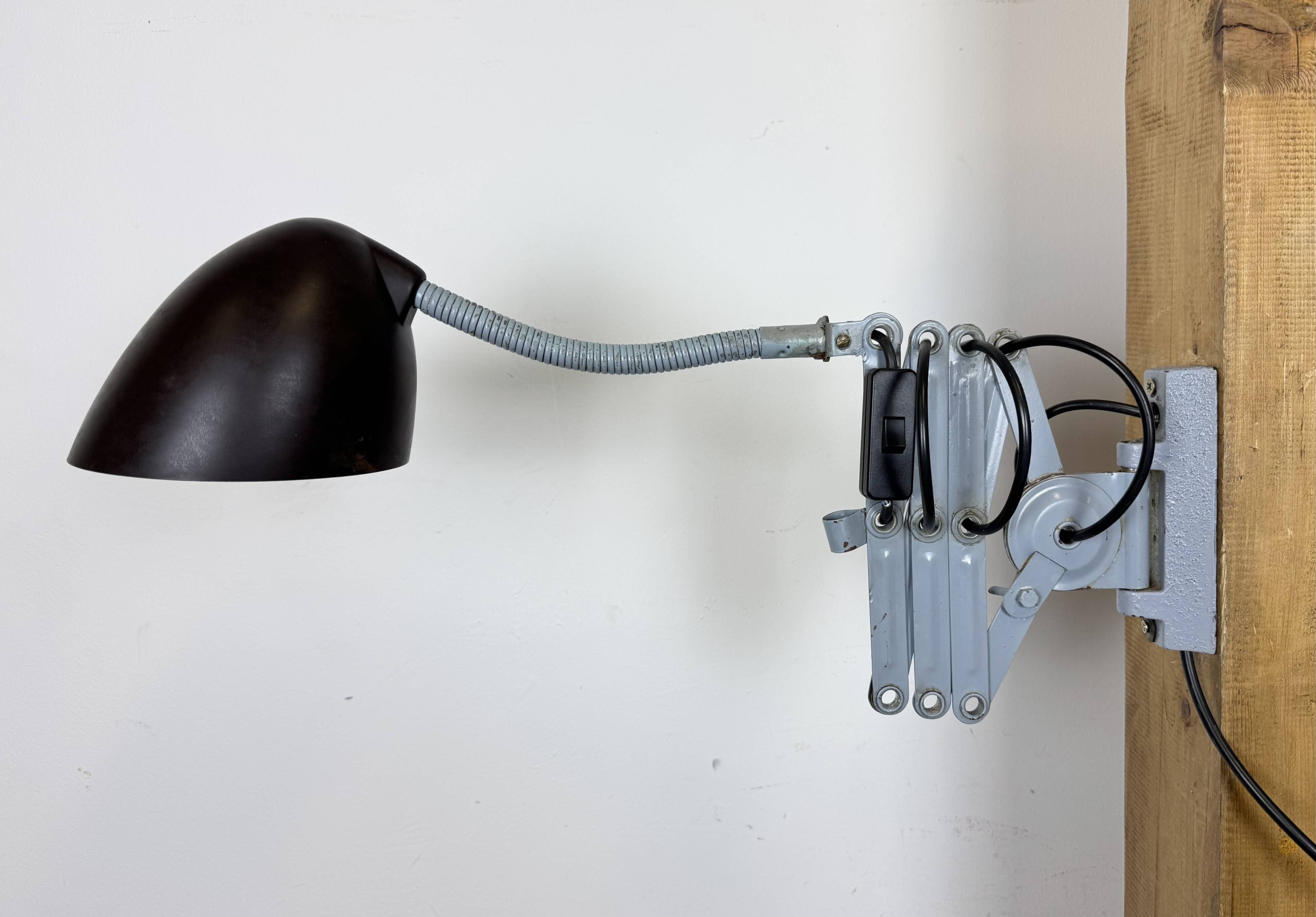 Grey Industrial Scissor Wall Lamp from Elektroinstala, 1960s