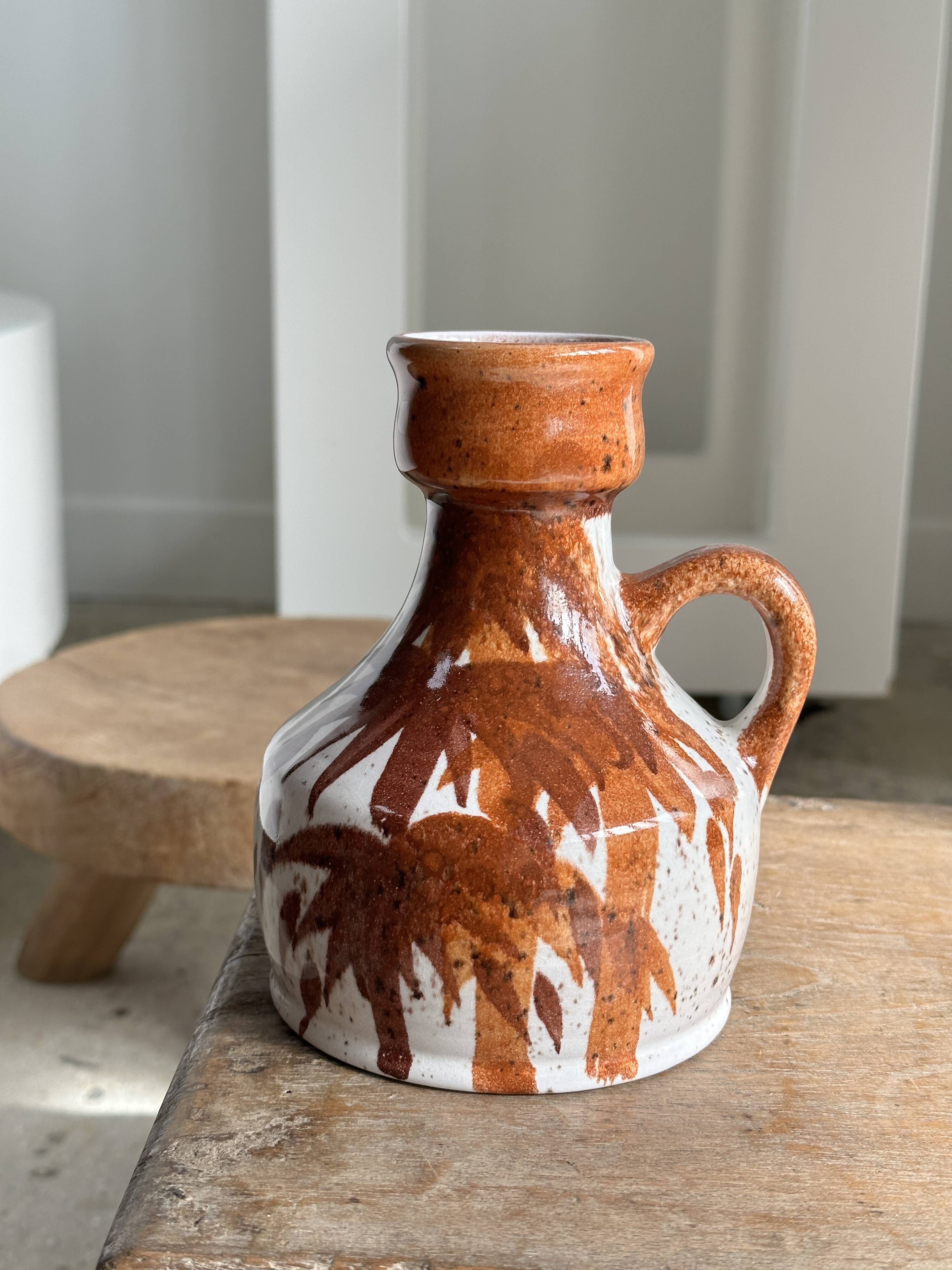 Small white and brown vase or pitcher West Germany H:15cm D:10.5cm