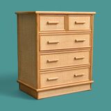 Vintage rattan and woven wicker chest of drawers 1970