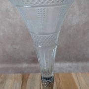 Vintage pressed glass tulip vase on silver-plated metal stand – centrepiece
